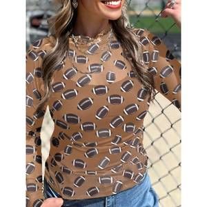 NEW AAPPARELLA women's mesh football print long sleeve top in brown